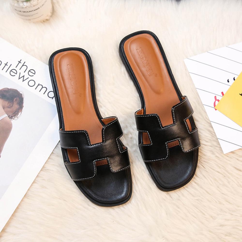 Quiro Leather Slip-On Sandals – Elegant H-Strap Low-Heel Summer Casual