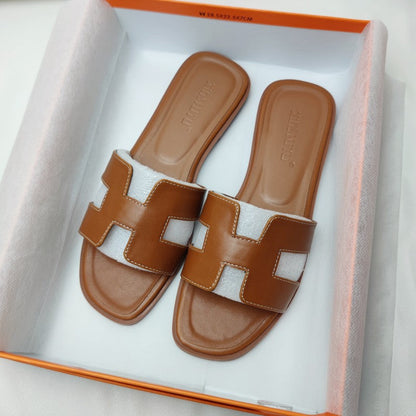 Quiro Leather Slip-On Sandals – Elegant H-Strap Low-Heel Summer Casual
