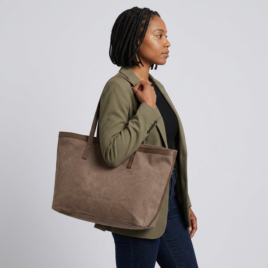 Quiro Oriana Canvas Tote Bag – PU Leather Trim Everyday Carry Essential