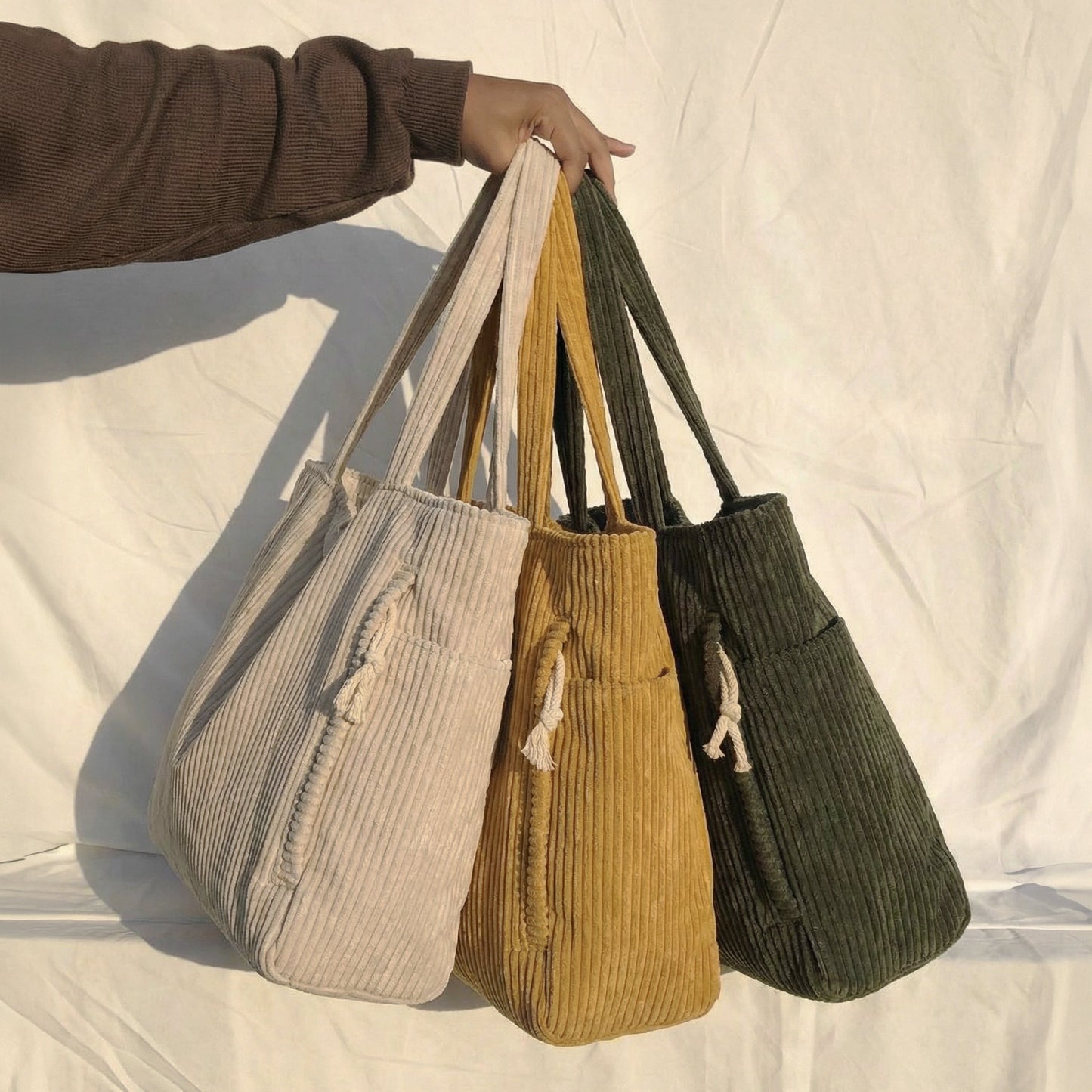 Quiro Corduroy Tote Bag – Soft Ribbed Texture, Spacious Everyday Carry