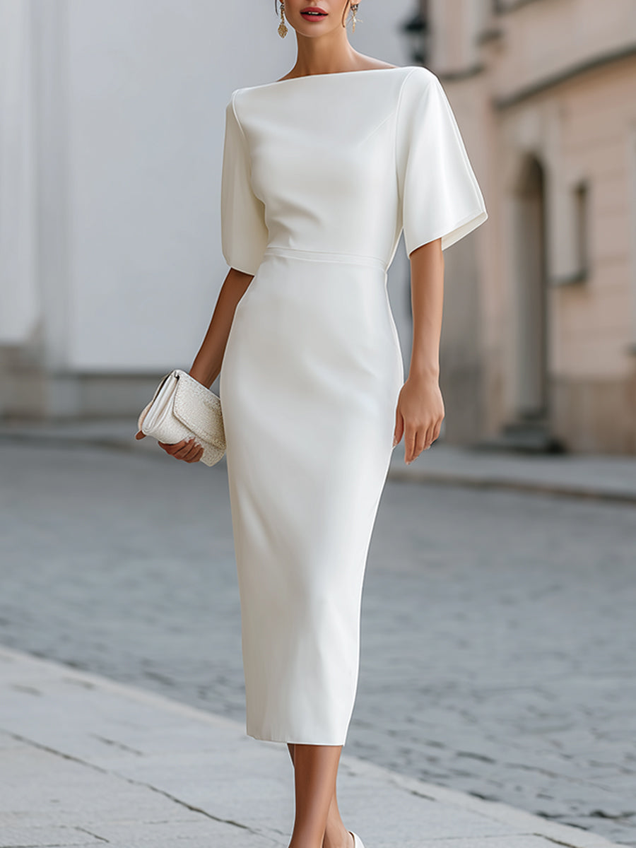 Amanda | Elegant Boat Neck Formal Midi Dress for Women