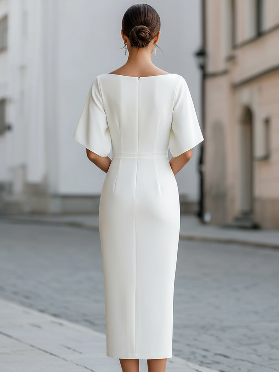 Amanda | Elegant Boat Neck Formal Midi Dress for Women