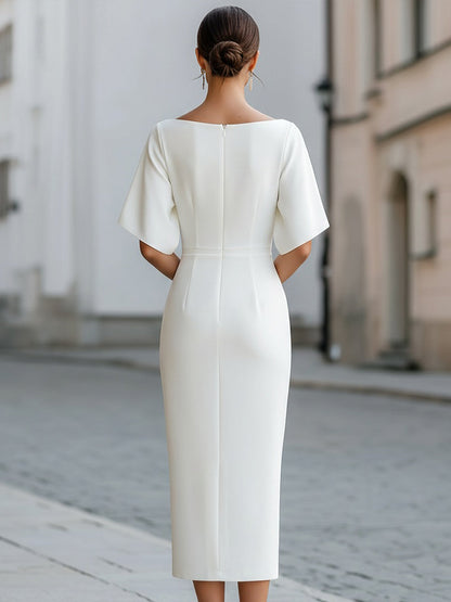 Amanda | Elegant Boat Neck Formal Midi Dress for Women