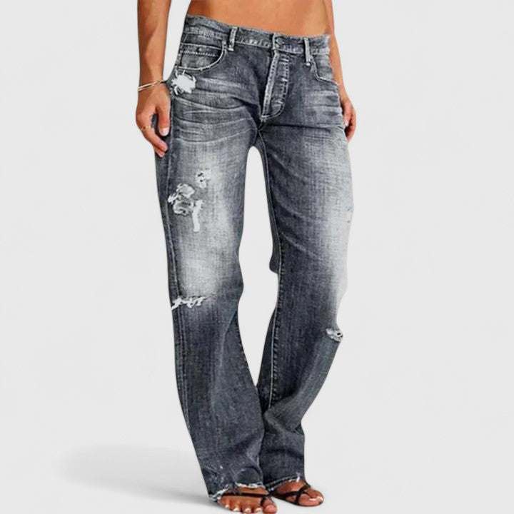 Quiro Kelsey Low-Rise Distressed Straight-Leg Jeans – Edgy Everyday Denim for Casual Wear