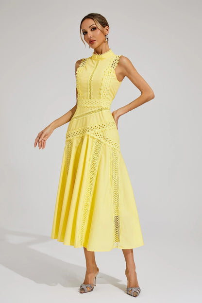 Quiro Madison Lace Midi Dress – Elegant Sleeveless Fit for Weddings & Events