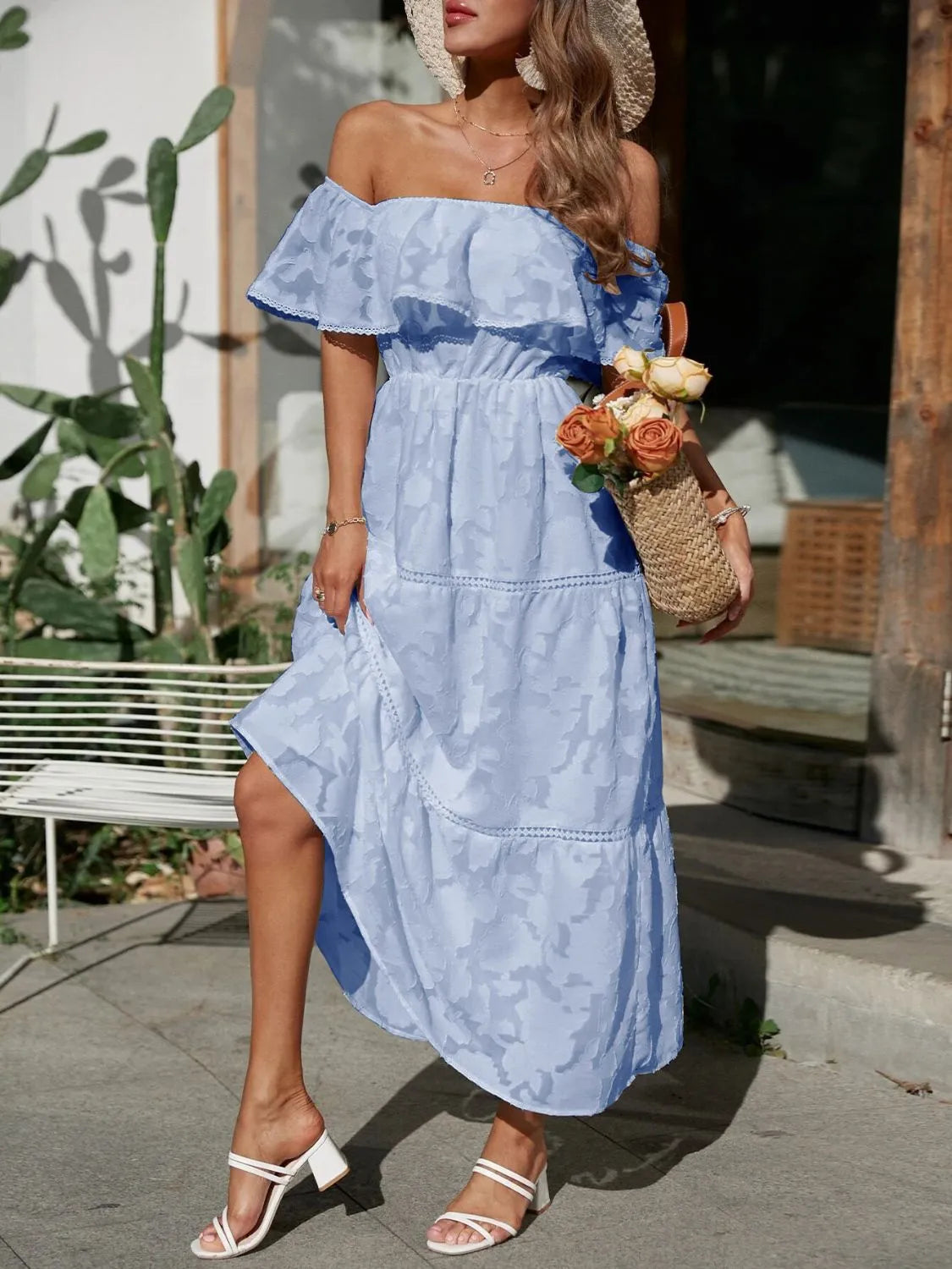 Quiro Emily Off-Shoulder Maxi Dress – Flowy Tiered Silhouette for Beach & Summer