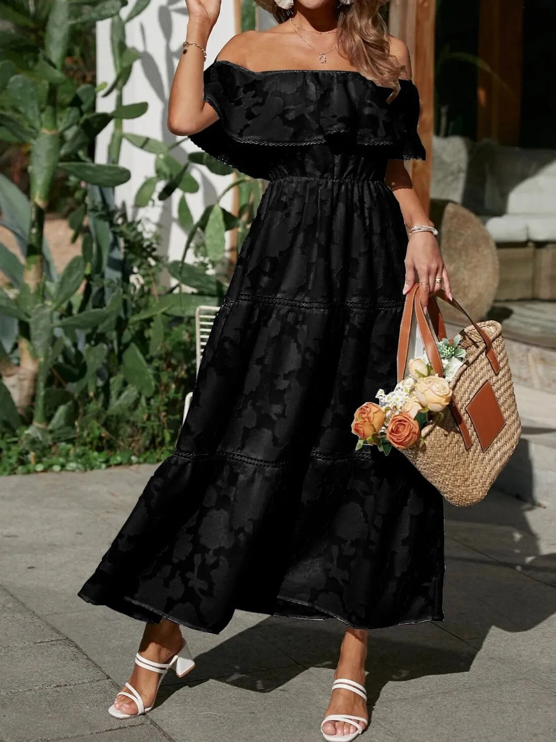 Quiro Emily Off-Shoulder Maxi Dress – Flowy Tiered Silhouette for Beach & Summer