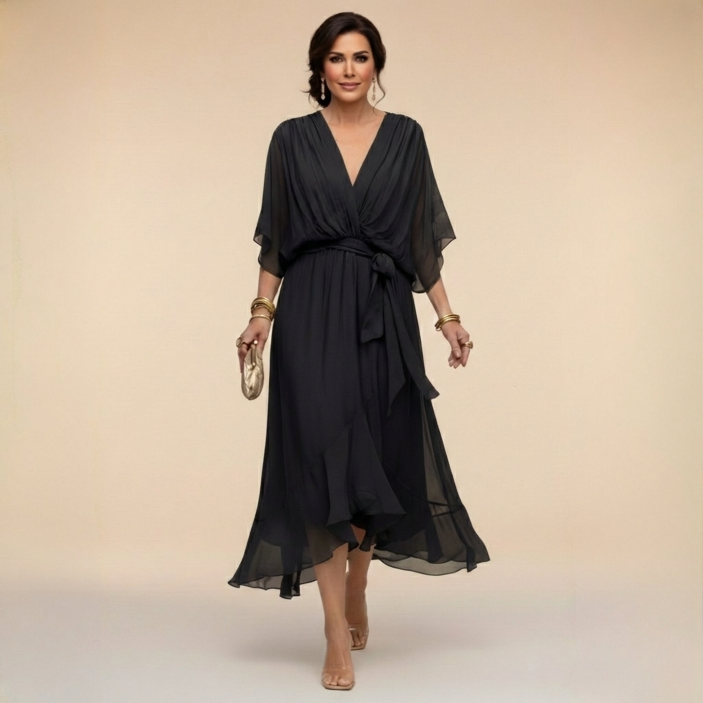 Quiro Peyton V-Neck Maxi Dress – Flowing Elegant Silhouette for Day to Night