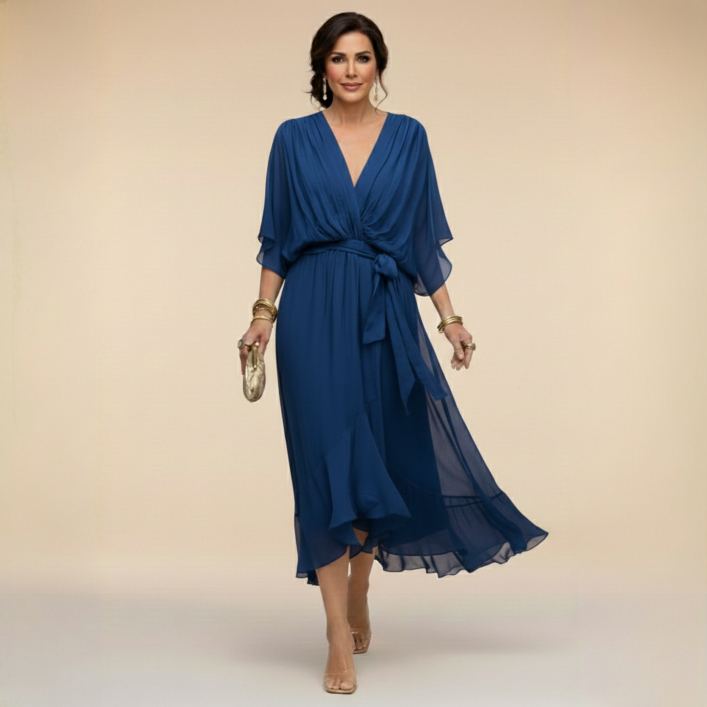 Quiro Peyton V-Neck Maxi Dress – Flowing Elegant Silhouette for Day to Night
