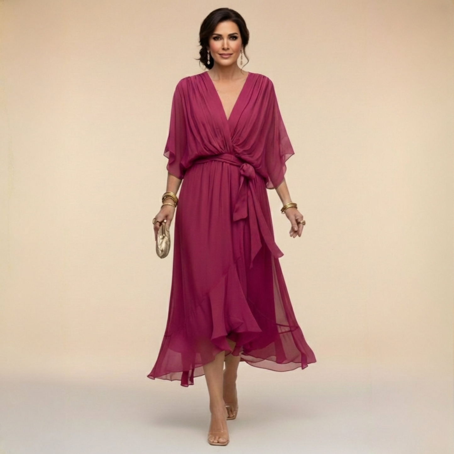 Quiro Peyton V-Neck Maxi Dress – Flowing Elegant Silhouette for Day to Night