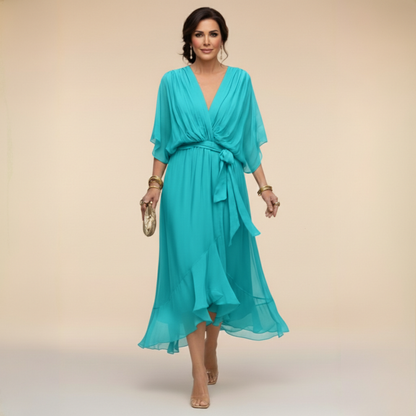 Quiro Peyton V-Neck Maxi Dress – Flowing Elegant Silhouette for Day to Night