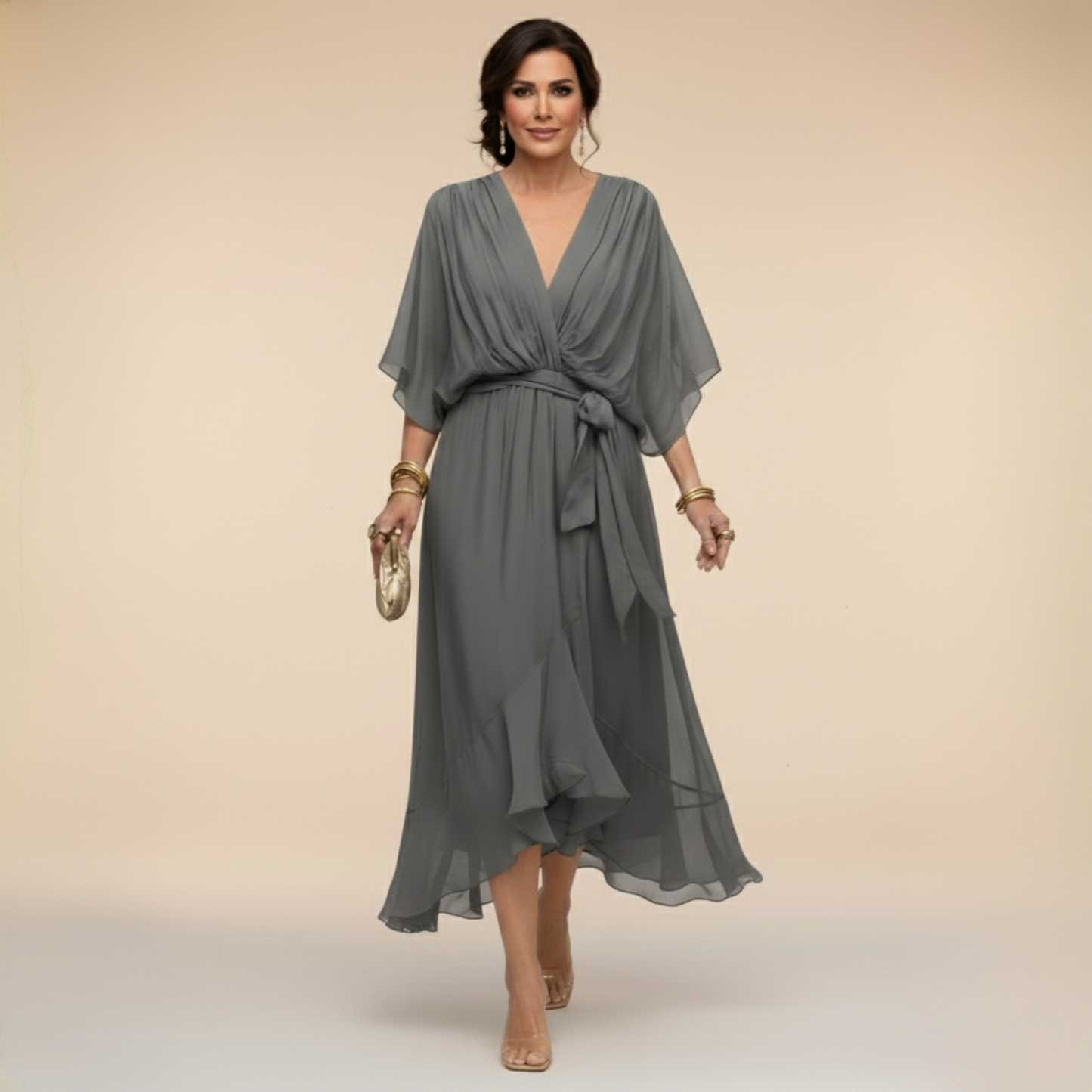 Quiro Peyton V-Neck Maxi Dress – Flowing Elegant Silhouette for Day to Night