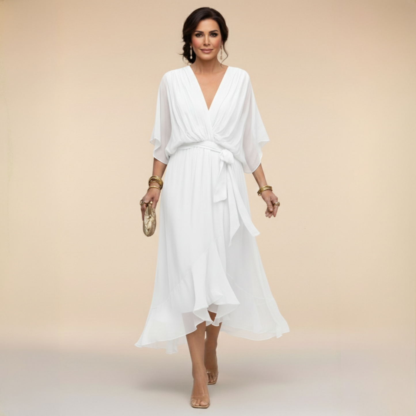 Quiro Peyton V-Neck Maxi Dress – Flowing Elegant Silhouette for Day to Night