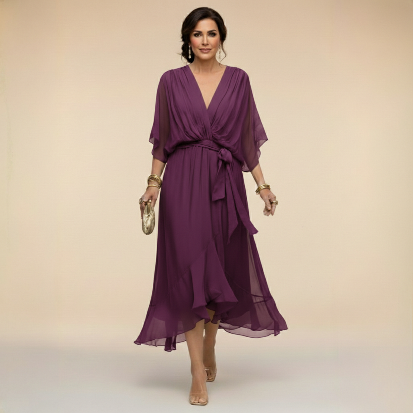 Quiro Peyton V-Neck Maxi Dress – Flowing Elegant Silhouette for Day to Night