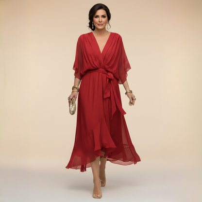 Quiro Peyton V-Neck Maxi Dress – Flowing Elegant Silhouette for Day to Night