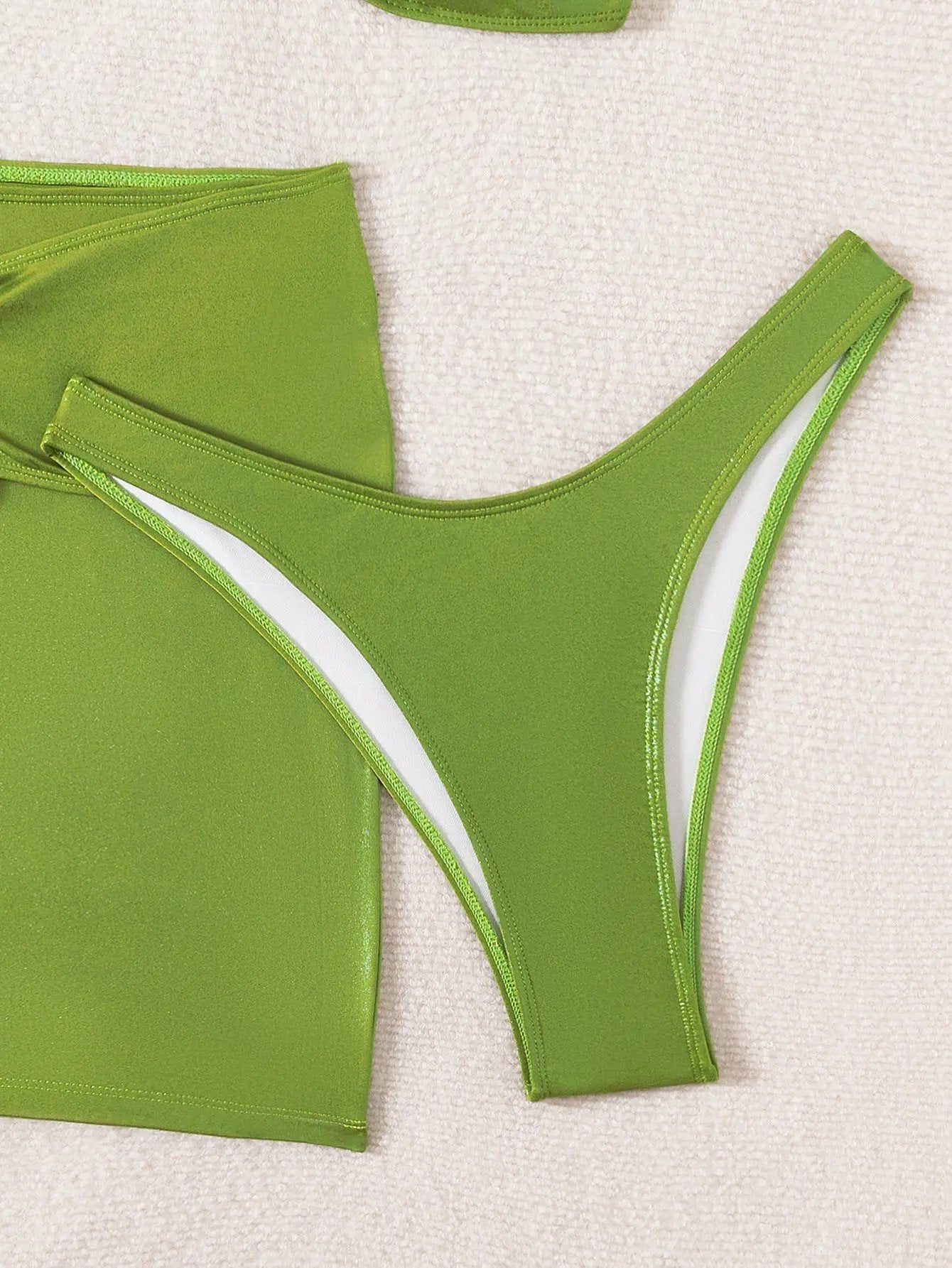 Quiro Green Shimmer 3-Pc Swimsuit Set – Bandeau Top, Cheeky Skirt Cover-Up