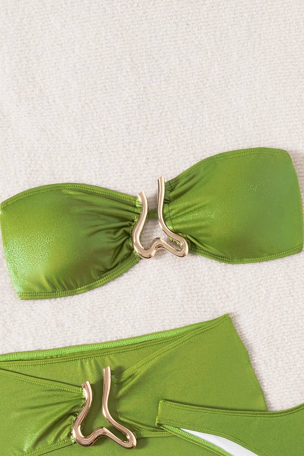 Quiro Green Shimmer 3-Pc Swimsuit Set – Bandeau Top, Cheeky Skirt Cover-Up