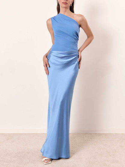 Rachel Women's Maxi Dress with One-Shoulder Pleated Detail