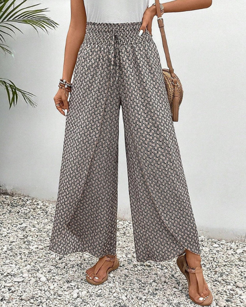 Quiro Kaitlyn Geometric-Print Wide-Leg Trousers – Flowy Fit, Day to Night
