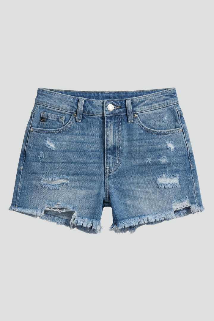 Quiro Frayed-Hem Denim Shorts – Distressed Ripped Details for Casual Style