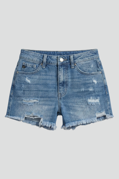 Quiro Frayed-Hem Denim Shorts – Distressed Ripped Details for Casual Style