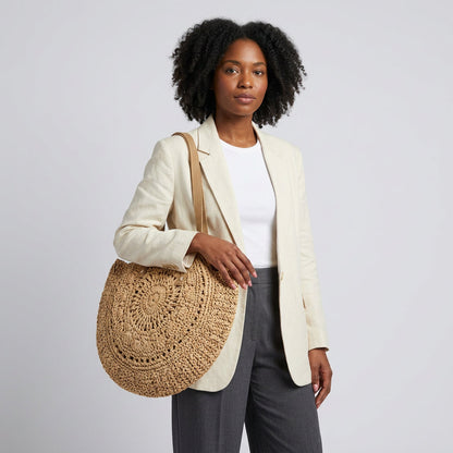 Quiro Liliana Straw & PU Leather Tote – Summer Carryall for Beach Days