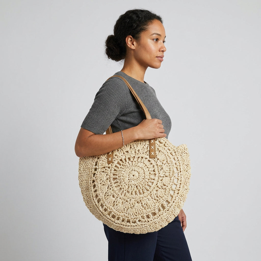 Quiro Liliana Straw & PU Leather Tote – Summer Carryall for Beach Days