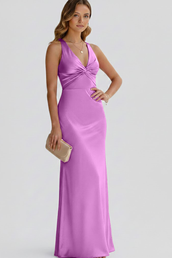 Quiro Sleeveless Maxi Dress with Deep V-Neck & Fitted Waist