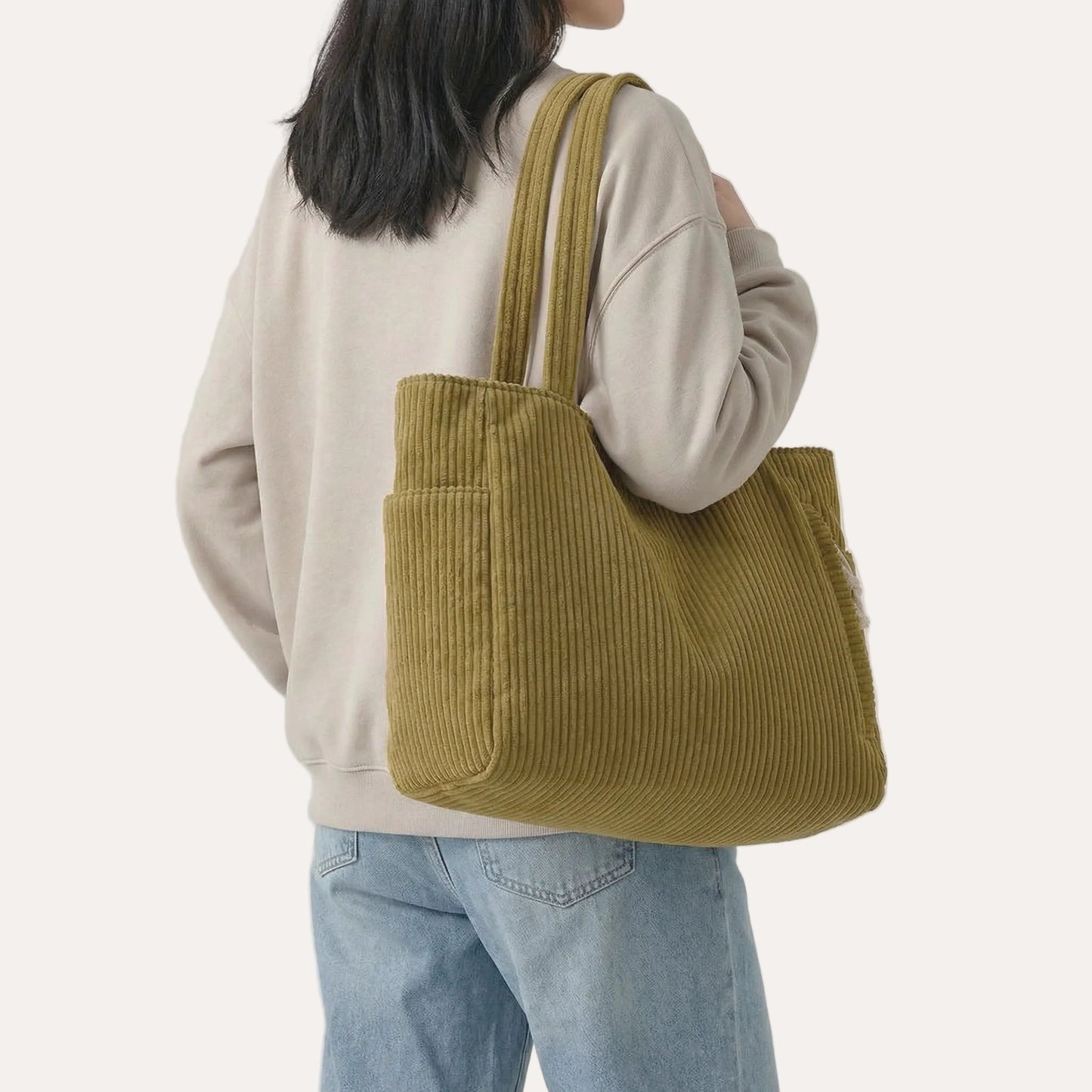 Quiro Corduroy Tote Bag – Soft Ribbed Texture, Spacious Everyday Carry