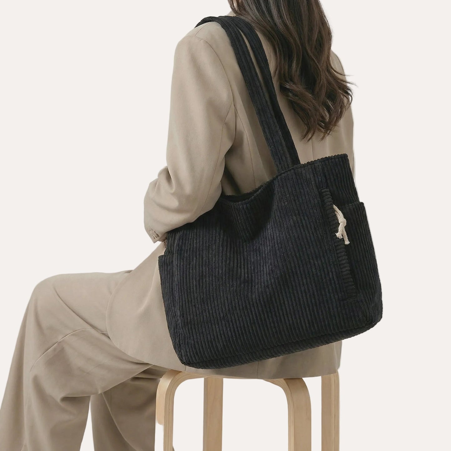 Quiro Corduroy Tote Bag – Soft Ribbed Texture, Spacious Everyday Carry