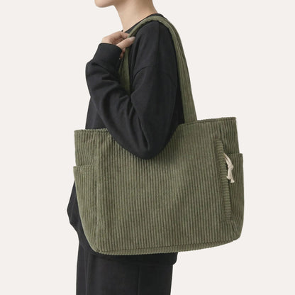 Quiro Corduroy Tote Bag – Soft Ribbed Texture, Spacious Everyday Carry