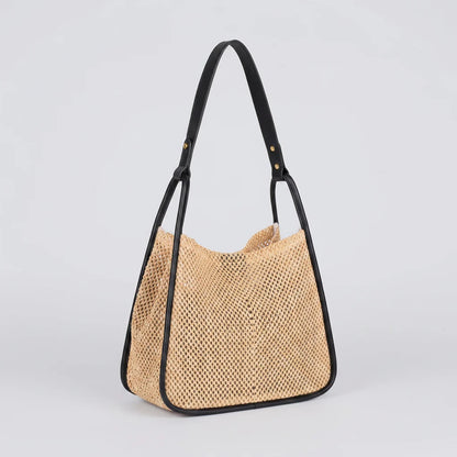 Quiro Celeste Straw Tote Bag – PU Leather Trim for Chic Summer Carry