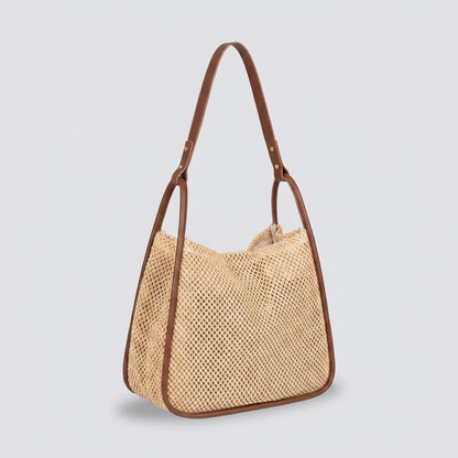Quiro Celeste Straw Tote Bag – PU Leather Trim for Chic Summer Carry
