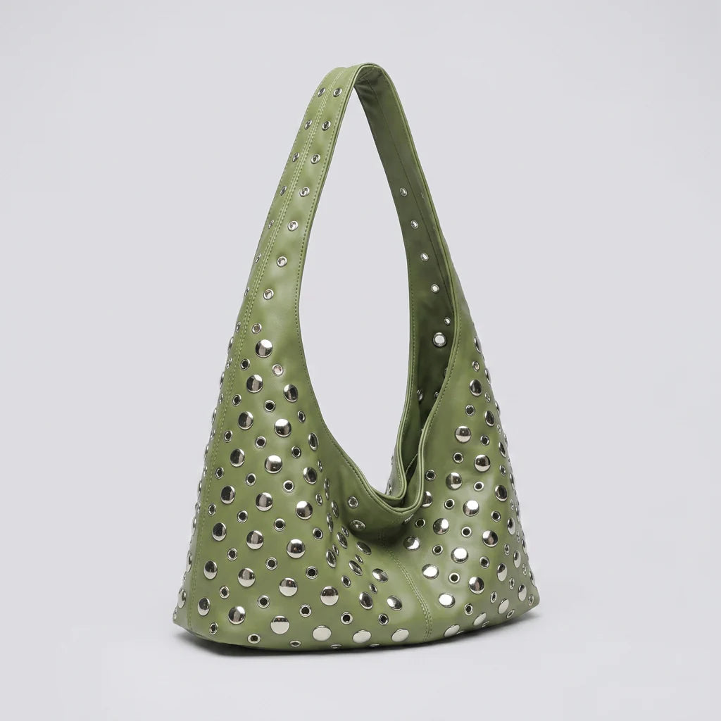 Quiro Vivian Hobo Bag – PU Leather Rivet-Detailed Chic Shoulder Bag