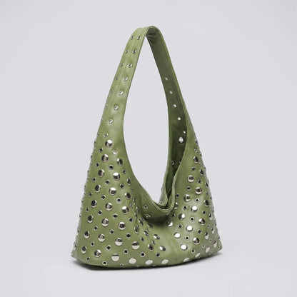 Quiro Vivian Hobo Bag – PU Leather Rivet-Detailed Chic Shoulder Bag