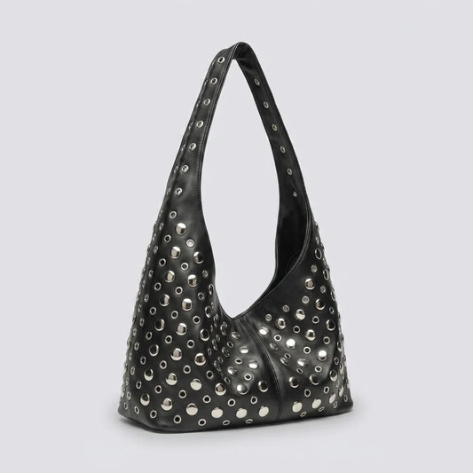 Vivian Hobo Bag - PU Leather with Rivet Detailing, Chic Shoulder Bag