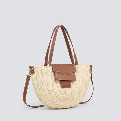 Quiro Elodie Canvas Tote Bag – Straw & PU Leather Trim Summer Carryall