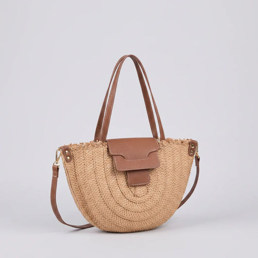 Elodie Canvas Tote Bag with Straw Canvas & PU Leather Trim – Your Perfect Summer Carryall
