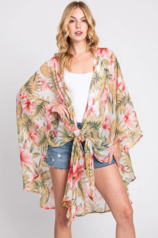 Quiro Tropical Flower Print Shawl Cover-Up – Lightweight Resort Layer