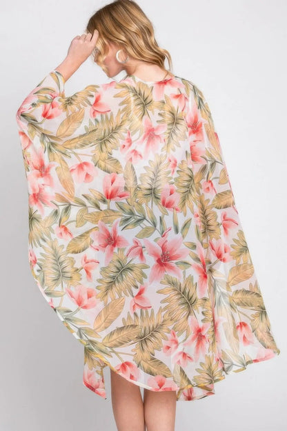Quiro Tropical Flower Print Shawl Cover-Up – Lightweight Resort Layer