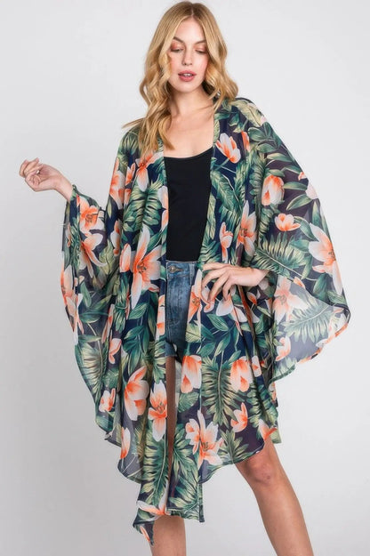 Quiro Tropical Flower Print Shawl Cover-Up – Lightweight Resort Layer