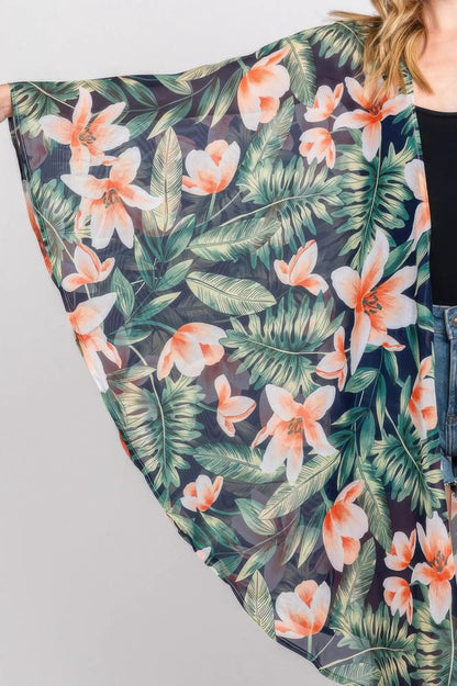 Quiro Tropical Flower Print Shawl Cover-Up – Lightweight Resort Layer