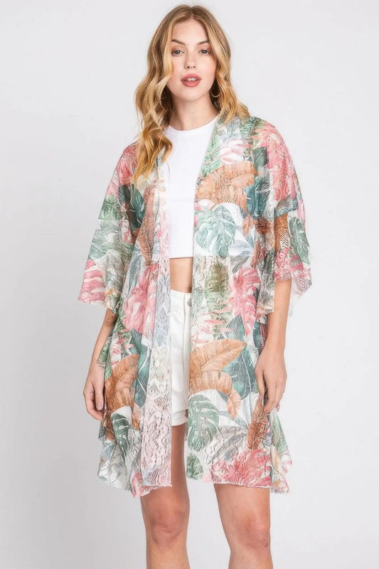 Quiro Ruffle Tropical Leaves Print Cover-Up – Open-Front Resort & Beach Wear