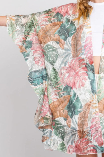 Quiro Ruffle Tropical Leaves Print Cover-Up – Open-Front Resort & Beach Wear