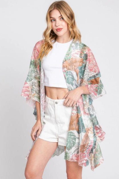 Quiro Ruffle Tropical Leaves Print Cover-Up – Open-Front Resort & Beach Wear