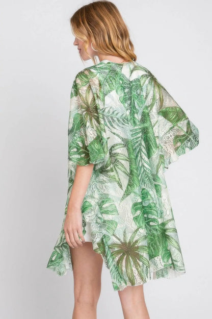 Quiro Ruffle Tropical Leaves Print Cover-Up – Open Front for Beach & Pool