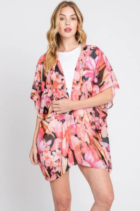 Quiro Floral Print Cover-Up – Vintage Open-Front Style for Beach Days