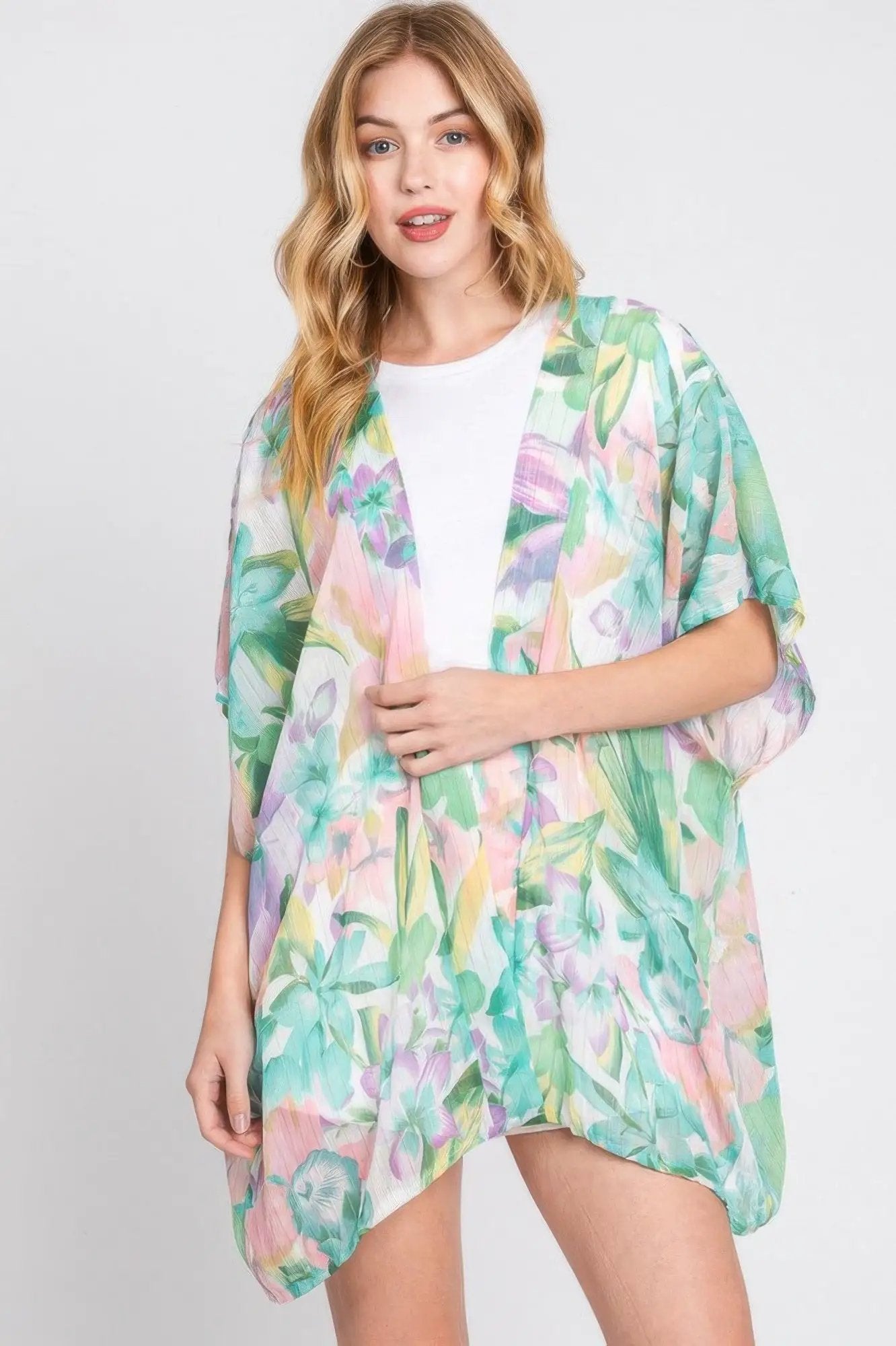 Quiro Floral Print Cover-Up – Vintage Open-Front Style for Beach Days