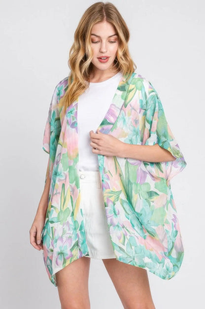 Quiro Floral Print Cover-Up – Vintage Open-Front Style for Beach Days