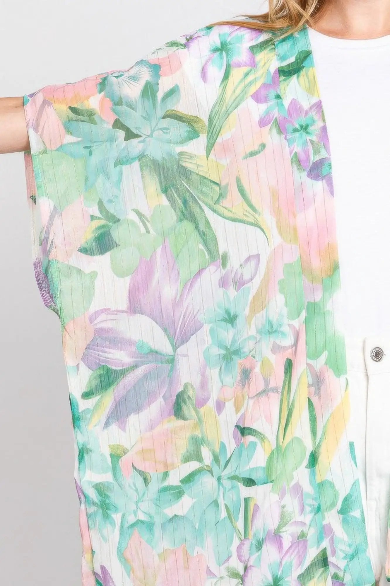 Quiro Floral Print Cover-Up – Vintage Open-Front Style for Beach Days
